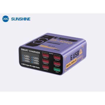 SUNSHINE SS-304Q smart charger/6 USB ports/wide voltage/meteor purple